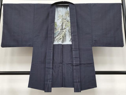 平和屋着物●極上　男性　紬　アンサンブル　縞　濃紺地　逸品　未使用　CYAA4113s6