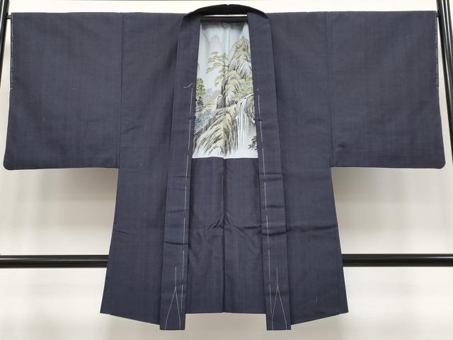 平和屋着物●極上　男性　紬　アンサンブル　縞　濃紺地　逸品　未使用　CYAA4113s6