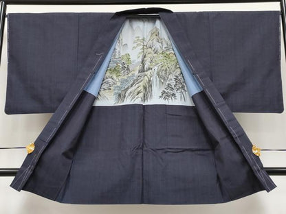 平和屋着物●極上　男性　紬　アンサンブル　縞　濃紺地　逸品　未使用　CYAA4113s6