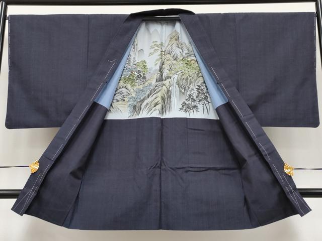 平和屋着物●極上　男性　紬　アンサンブル　縞　濃紺地　逸品　未使用　CYAA4113s6