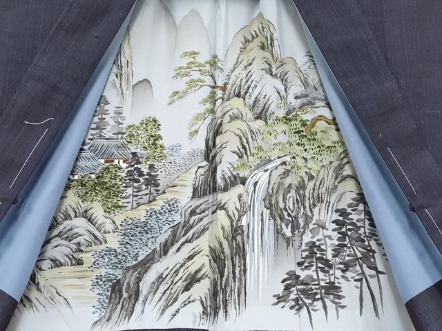 平和屋着物●極上　男性　紬　アンサンブル　縞　濃紺地　逸品　未使用　CYAA4113s6