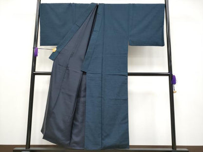 平和屋着物●極上　男性　紬　アンサンブル・長襦袢セット　色無地　藍鉄色地　逸品　CYAA4115s6