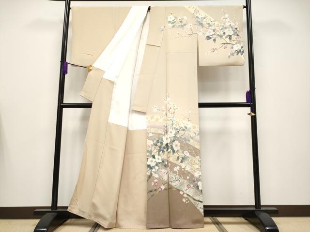 平和屋着物●極上　中国三大刺繍　スワトウ刺繍　訪問着　作家物　枝花文　薄香色地　暈し染め　金糸　反端付き　逸品　CYAA4120s6