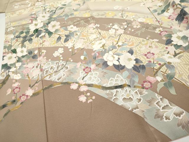 平和屋着物●極上　中国三大刺繍　スワトウ刺繍　訪問着　作家物　枝花文　薄香色地　暈し染め　金糸　反端付き　逸品　CYAA4120s6