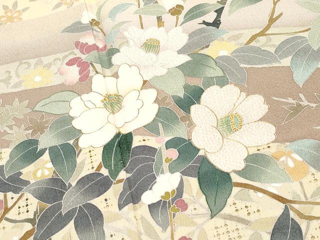 平和屋着物●極上　中国三大刺繍　スワトウ刺繍　訪問着　作家物　枝花文　薄香色地　暈し染め　金糸　反端付き　逸品　CYAA4120s6