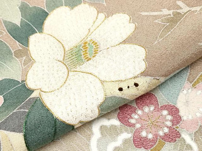 平和屋着物●極上　中国三大刺繍　スワトウ刺繍　訪問着　作家物　枝花文　薄香色地　暈し染め　金糸　反端付き　逸品　CYAA4120s6
