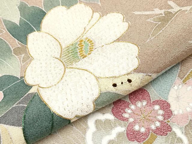 平和屋着物●極上　中国三大刺繍　スワトウ刺繍　訪問着　作家物　枝花文　薄香色地　暈し染め　金糸　反端付き　逸品　CYAA4120s6
