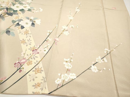 平和屋着物●極上　中国三大刺繍　スワトウ刺繍　訪問着　作家物　枝花文　薄香色地　暈し染め　金糸　反端付き　逸品　CYAA4120s6