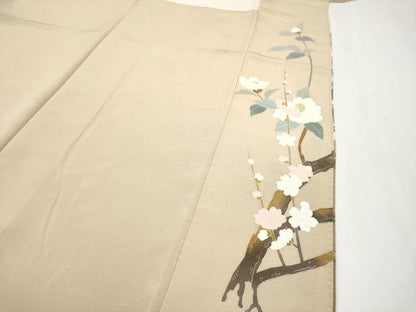 平和屋着物●極上　中国三大刺繍　スワトウ刺繍　訪問着　作家物　枝花文　薄香色地　暈し染め　金糸　反端付き　逸品　CYAA4120s6