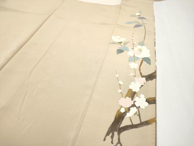 平和屋着物●極上　中国三大刺繍　スワトウ刺繍　訪問着　作家物　枝花文　薄香色地　暈し染め　金糸　反端付き　逸品　CYAA4120s6