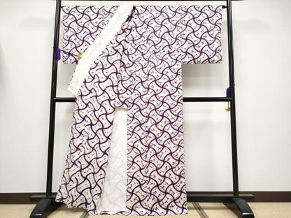 平和屋本店▽極上　紫根染　小紋　単衣　分銅繋ぎ　逸品　CYAA4131s6