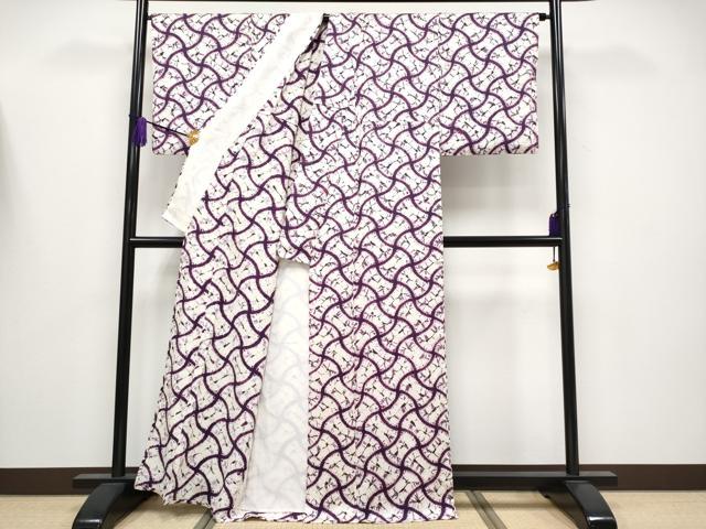 平和屋本店▽極上　紫根染　小紋　単衣　分銅繋ぎ　逸品　CYAA4131s6