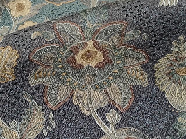 平和屋本店●極上　中国三大刺繍　スワトウ刺繍　総刺繍　訪問着　更紗花唐草文　暈し染め　錆鉄御納戸色　さが美扱い　逸品　CYAA4927s6