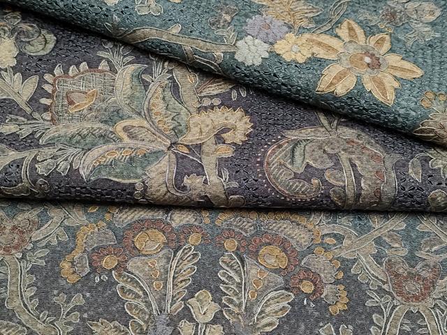 平和屋本店●極上　中国三大刺繍　スワトウ刺繍　総刺繍　訪問着　更紗花唐草文　暈し染め　錆鉄御納戸色　さが美扱い　逸品　CYAA4927s6