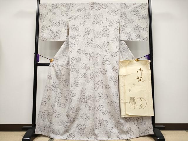 平和屋着物○極上 銀座きしや 小紋 椿 牡丹鼠色 たとう