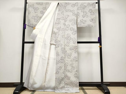 平和屋着物●極上　銀座きしや　小紋　椿　牡丹鼠色　たとう紙付き　逸品　CYAA4138s6