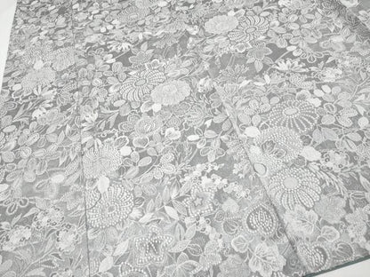 平和屋着物●極上　山岡古都・古都染人　染織美術品　薬墨染　天目織　お召　草花文　反端付き　逸品　未使用　CYAA4153s6