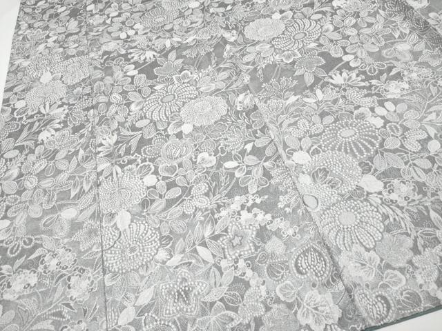 平和屋着物●極上　山岡古都・古都染人　染織美術品　薬墨染　天目織　お召　草花文　反端付き　逸品　未使用　CYAA4153s6