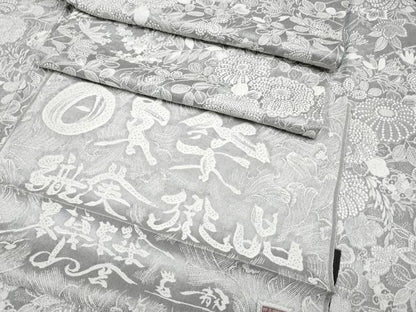平和屋着物●極上　山岡古都・古都染人　染織美術品　薬墨染　天目織　お召　草花文　反端付き　逸品　未使用　CYAA4153s6