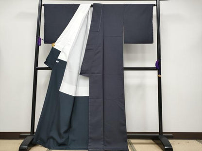 平和屋着物●極上　結城紬　色無地　濃紺地　証紙付き　逸品　未使用　CYAA4157s6