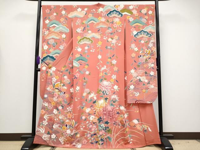 平和屋本店●極上　京加賀友禅　松本健一　振袖　鴛鴦枝花文　浅緋色　逸品　CYAA4158s6
