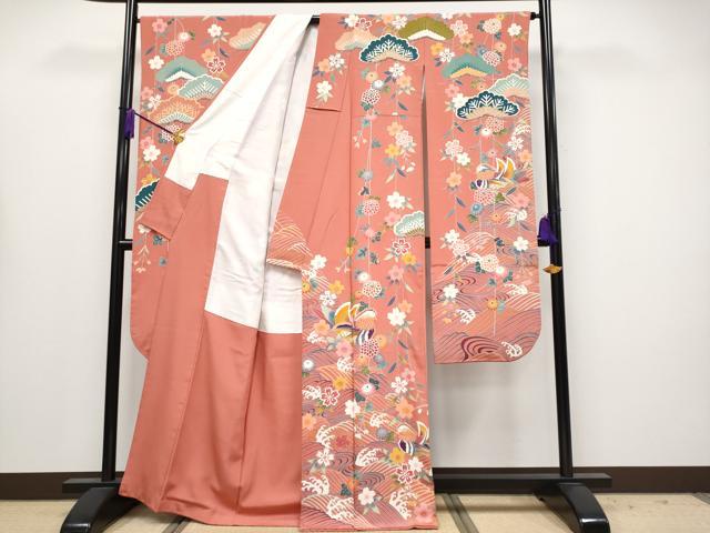 平和屋本店●極上　京加賀友禅　松本健一　振袖　鴛鴦枝花文　浅緋色　逸品　CYAA4158s6