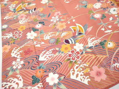 平和屋本店●極上　京加賀友禅　松本健一　振袖　鴛鴦枝花文　浅緋色　逸品　CYAA4158s6