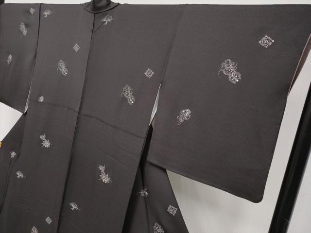平和屋着物●極上　印傳　小紋　宝尽くし　赤墨色地　逸品　CYAA4161s6