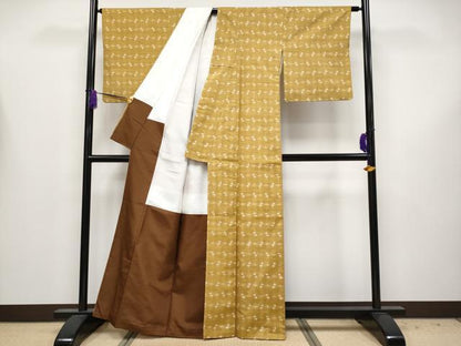 平和屋本店●極上 本場琉球絣 手織 大城誠光作 黄土色地 証紙付き 逸品 CYAA4163s6