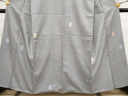 平和屋着物●極上　東京友禅　木下冬彦　紬　亀甲柄　煤色地　逸品　CYAA4164s6