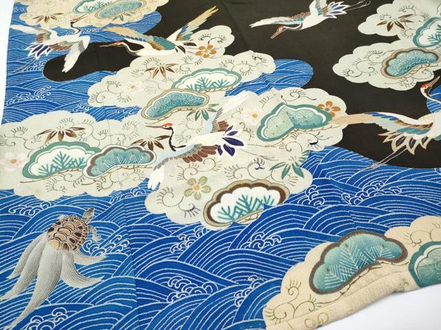 平和屋本店●極上 アンティーク 大正ロマン 中国三大刺繍 相良刺繍 振袖 飛鶴花松文 黒地 金糸 逸品 CYAA4165s6