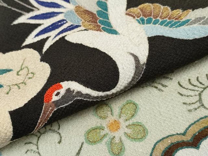 平和屋本店●極上 アンティーク 大正ロマン 中国三大刺繍 相良刺繍 振袖 飛鶴花松文 黒地 金糸 逸品 CYAA4165s6