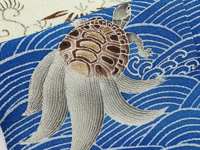 平和屋本店●極上 アンティーク 大正ロマン 中国三大刺繍 相良刺繍 振袖 飛鶴花松文 黒地 金糸 逸品 CYAA4165s6