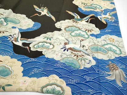 平和屋本店●極上 アンティーク 大正ロマン 中国三大刺繍 相良刺繍 振袖 飛鶴花松文 黒地 金糸 逸品 CYAA4165s6