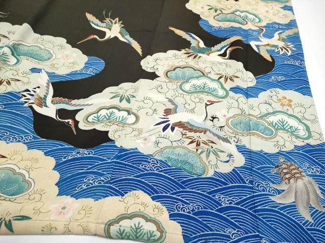 平和屋本店●極上 アンティーク 大正ロマン 中国三大刺繍 相良刺繍 振袖 飛鶴花松文 黒地 金糸 逸品 CYAA4165s6