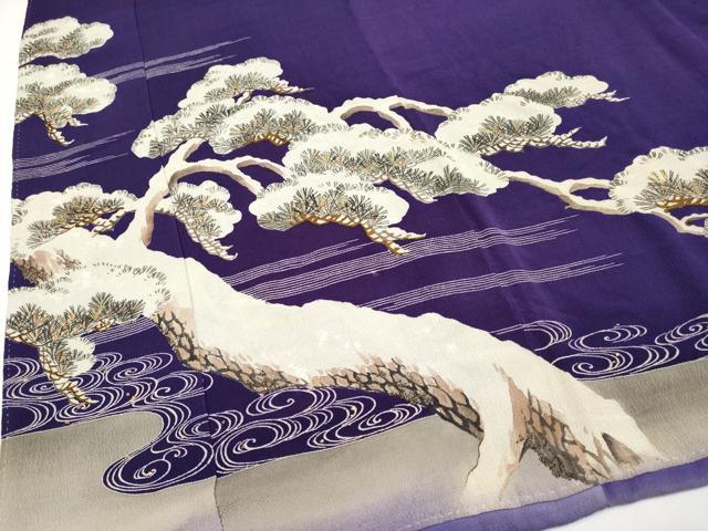平和屋着物●極上　アンティーク　大正ロマン　中国三大刺繍　相良刺繍　振袖　枝松文　金糸　鬼しぼ縮緬　深紫色地　逸品　CYAA4167s6