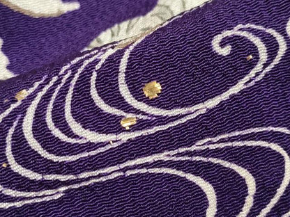 平和屋着物●極上　アンティーク　大正ロマン　中国三大刺繍　相良刺繍　振袖　枝松文　金糸　鬼しぼ縮緬　深紫色地　逸品　CYAA4167s6