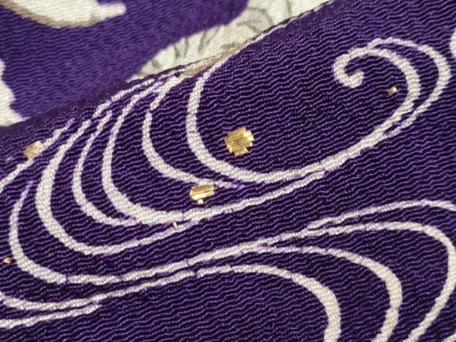 平和屋着物●極上　アンティーク　大正ロマン　中国三大刺繍　相良刺繍　振袖　枝松文　金糸　鬼しぼ縮緬　深紫色地　逸品　CYAA4167s6