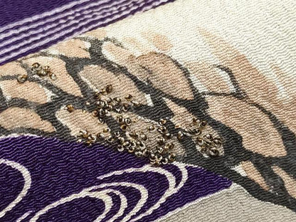 平和屋着物●極上　アンティーク　大正ロマン　中国三大刺繍　相良刺繍　振袖　枝松文　金糸　鬼しぼ縮緬　深紫色地　逸品　CYAA4167s6