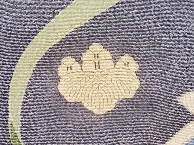 平和屋着物●極上　アンティーク　大正ロマン　振袖　駒刺繍　貝桶檜扇草花文　薄鼠色地　逸品　CYAA4168s6