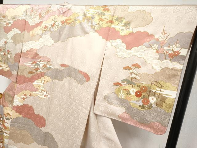 平和屋本店●極上　皇室献上作家　藤井寛　訪問着　駒刺繍　雲重ね風景文　金彩　灰梅色地　逸品　CYAA4177s6