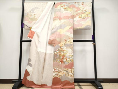 平和屋本店●極上　皇室献上作家　藤井寛　訪問着　駒刺繍　雲重ね風景文　金彩　灰梅色地　逸品　CYAA4177s6