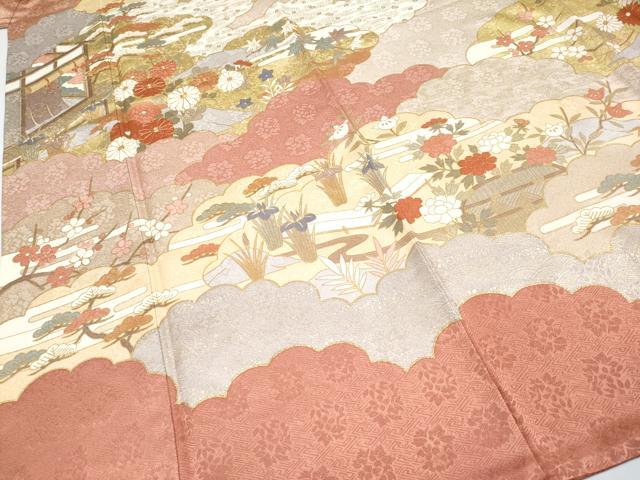 平和屋本店●極上　皇室献上作家　藤井寛　訪問着　駒刺繍　雲重ね風景文　金彩　灰梅色地　逸品　CYAA4177s6