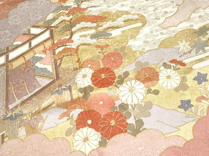 平和屋本店●極上　皇室献上作家　藤井寛　訪問着　駒刺繍　雲重ね風景文　金彩　灰梅色地　逸品　CYAA4177s6