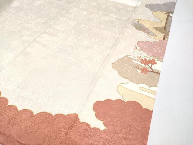 平和屋本店●極上　皇室献上作家　藤井寛　訪問着　駒刺繍　雲重ね風景文　金彩　灰梅色地　逸品　CYAA4177s6