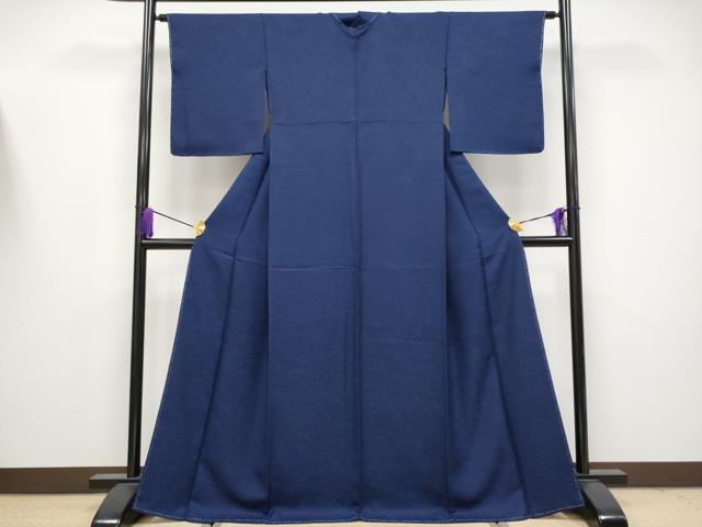 平和屋着物●極上　色無地　本藍染　霞地紋　鉄紺色地　逸品　未使用　CYAA4179s6