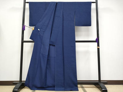 平和屋着物●極上　色無地　本藍染　霞地紋　鉄紺色地　逸品　未使用　CYAA4179s6