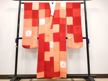 平和屋本店●極上 アンティーク 大正ロマン 振袖・長襦袢セット 駒刺繍 御所車枝花文 黒地 金彩 逸品 CYAA4181s6