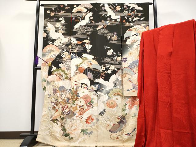 平和屋本店●極上 アンティーク 大正ロマン 振袖・長襦袢セット 駒刺繍 宝船 暈し染め 金糸 逸品 CYAA4182s6