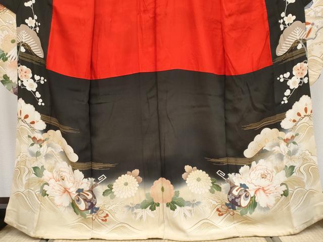 平和屋本店●極上 アンティーク 大正ロマン 振袖・長襦袢セット 駒刺繍 宝船 暈し染め 金糸 逸品 CYAA4182s6